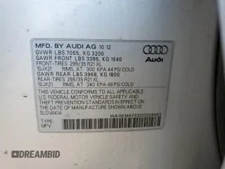 2013 Audi Q7 Prestige with VIN WA1WMAFE0DD006963, listed as a Copart auction lot 59361945 with 169,878 mi miles and Salvage title. Bid and sale history available at DreamBid. Image 13.