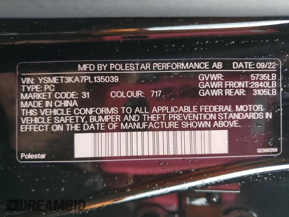 2023 Polestar 2 Performance z VIN YSMET3KA7PL135039, wystawiony jako Copart lot #73101384 z przebiegiem 27 198 mil mil oraz Czysty tytuł • Clean title. Historia ofert i sprzedaży dostępna na DreamBid. Obrazek 14.