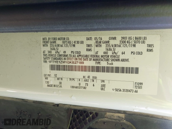 2016 Ford Transit Cargo with VIN 1FTYE1ZM1GKB27189, listed as a IAAI auction lot 40110239 with 131,106 mi miles and . Bid and sale history available at carsss.com. Image 9.