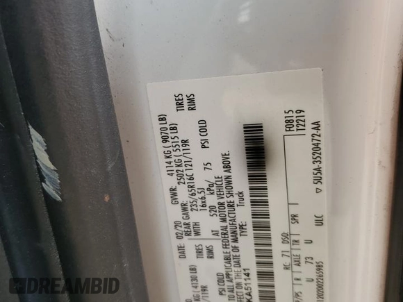 2020 Ford Transit Cargo with VIN 1FTBR1C89LKA51141, listed as a Copart auction lot 43410785 with 126,214 mi miles and Salvage title. Bid and sale history available at DreamBid. Image 15.