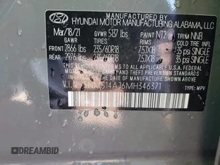 2021 Hyundai Santa Fe SE with VIN 5NMS14AJ6MH346371, listed as a IAAI auction lot 41690034 with 88,069 mi miles. Bid and sale history available at carsss.com. Image 9.