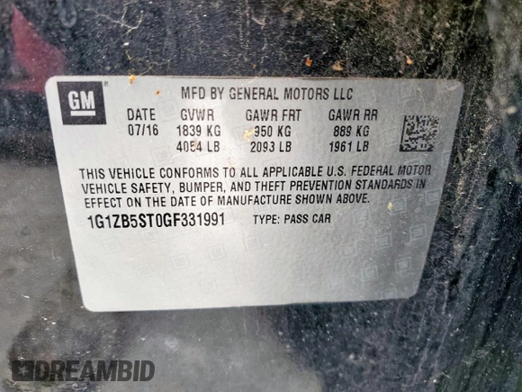 2016 Chevrolet Malibu LS z VIN 1G1ZB5ST0GF331991, wystawiony jako Copart lot #53632975 z przebiegiem 187 292 mil mil oraz Tytuł czysty. Historia ofert i sprzedaży dostępna na DreamBid. Obrazek 12.