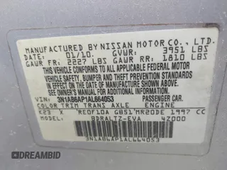 2010 Nissan Sentra SR with VIN 3N1AB6AP1AL664053, listed as a IAAI auction lot 41270242 with Not Provided miles and . Bid and sale history available at DreamBid. Image 9.