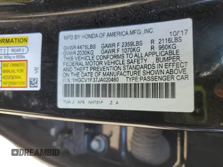 2018 Honda Accord Sedan Sport 1.5T with VIN 1HGCV1F37JA020460, listed as a Copart auction lot 49232435 with 163,570 mi miles and Salvage Title. Bid and sale history available at carsss.com. Image 12.