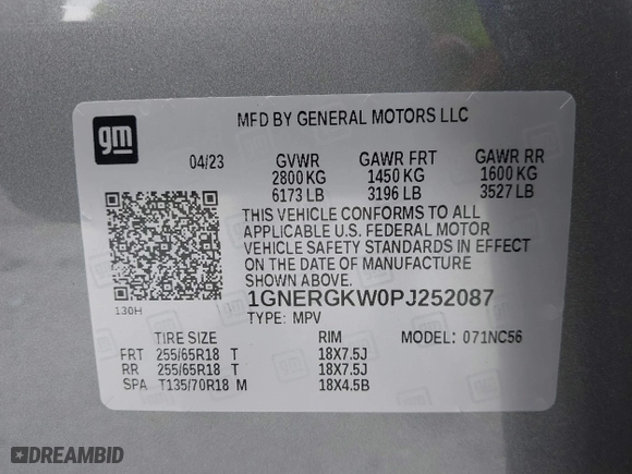 2023 Chevrolet Traverse LT Cloth with VIN 1GNERGKW0PJ252087, listed as a IAAI auction lot 41964932 with 9,972 mi miles. Bid and sale history available at carsss.com. Image 9.