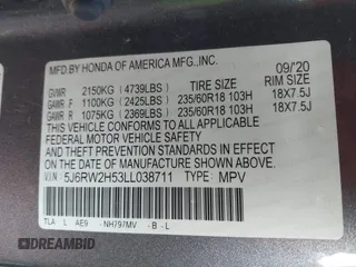 2020 Honda CR-V EX with VIN 5J6RW2H53LL038711, listed as a IAAI auction lot 41071101 with 73,694 mi miles and . Bid and sale history available at DreamBid. Image 9.