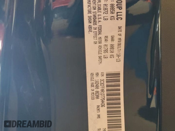 2013 FIAT 500 Pop with VIN 3C3CFFAR1DT754436, listed as a Copart auction lot 52235225 with 59,239 mi miles and Salvage Title. Bid and sale history available at carsss.com. Image 12.