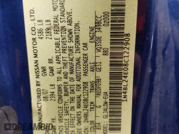 2008 Nissan Altima 3.5 SE with VIN 1N4BL24E08C122908, listed as a Copart auction lot 47488255 with 149,701 mi miles and Salvage Title. Bid and sale history available at carsss.com. Image 13.