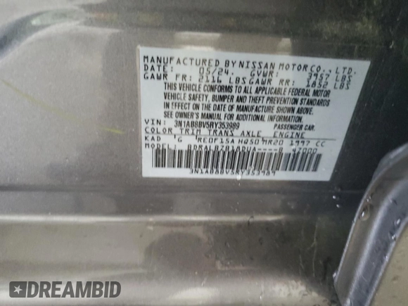 2024 Nissan Sentra S z VIN 3N1AB8BV5RY353989, wystawiony jako Copart lot #61553555 z przebiegiem 22 665 mil mil oraz Szkoda całkowita • Salvage title. Historia ofert i sprzedaży dostępna na DreamBid. Obrazek 13.