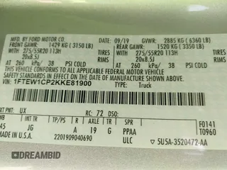 2019 Ford F-150 XL with VIN 1FTEW1CP2KKE81900, listed as a IAAI auction lot 41759044 with 93,743 mi miles and . Bid and sale history available at carsss.com. Image 9.