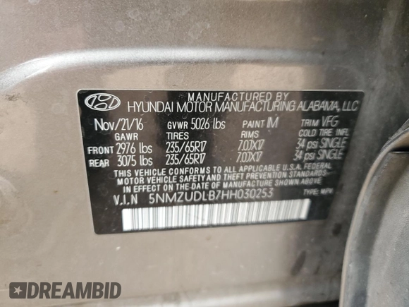 2017 Hyundai Santa Fe 2.4L z VIN 5NMZUDLB7HH030253, wystawiony jako Copart lot #51302445 z przebiegiem 136 074 mil mil oraz Szkoda całkowita • Salvage title. Historia ofert i sprzedaży dostępna na DreamBid. Obrazek 14.