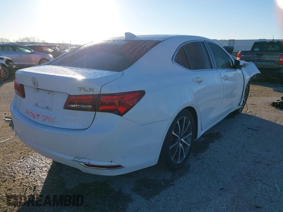 2015 Acura TLX V6 Tech with VIN 19UUB2F51FA020661, listed as a IAAI auction lot 41199676 with 109,753 mi miles. Bid and sale history available at carsss.com. Image 4.