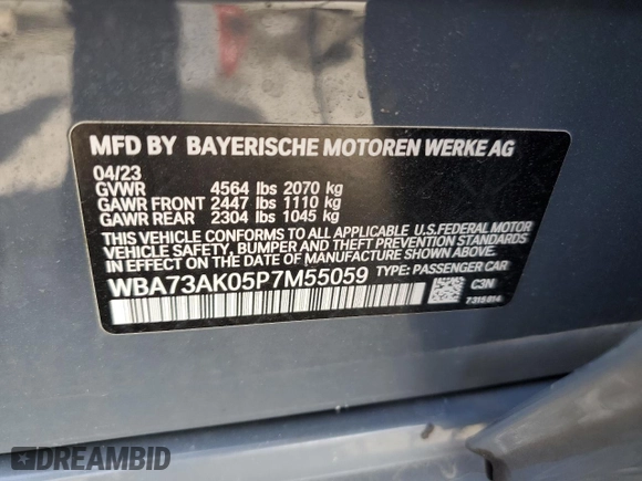 2023 BMW 2 Series 228i xDrive with VIN WBA73AK05P7M55059, listed as a Copart auction lot 49292115 with 14,704 mi miles and Salvage Title. Bid and sale history available at carsss.com. Image 12.