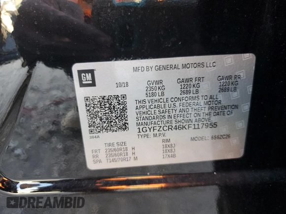 2019 Cadillac XT4 FWD Premium Luxury with VIN 1GYFZCR46KF117955, listed as a Copart auction lot 62145385 with 10,474 mi miles and Salvage title. Bid and sale history available at DreamBid. Image 12.