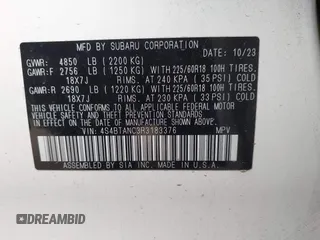 2024 Subaru Outback Limited with VIN 4S4BTANC3R3183376, listed as a IAAI auction lot 42096699 with 13,237 mi miles and . Bid and sale history available at DreamBid. Image 9.