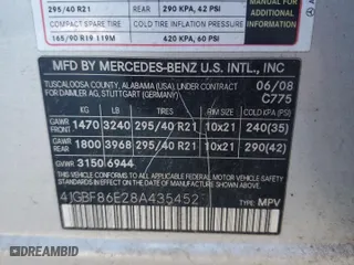 2008 Mercedes-Benz GL-Class 5.5L with VIN 4JGBF86E28A435452, listed as a Copart auction lot 88572525 with 124,465 mi miles and Clean Title. Bid and sale history available at carsss.com. Image 13.