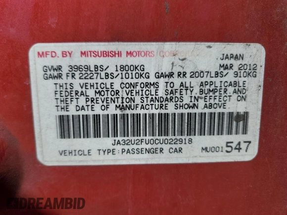 2012 Mitsubishi Lancer ES with VIN JA32U2FU0CU022918, listed as a Copart auction lot 77086654 with Not Provided miles and Salvage Title. Bid and sale history available at carsss.com. Image 12.