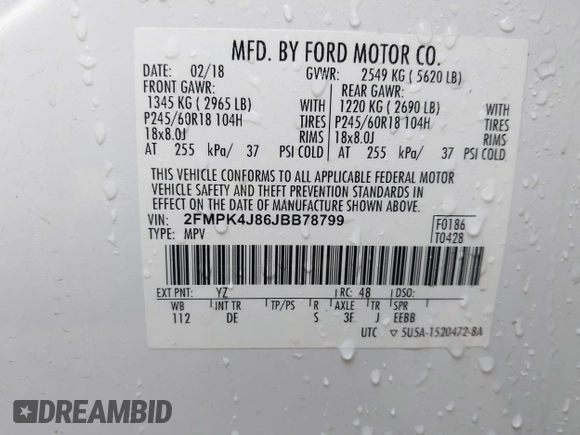 2018 Ford Edge SEL with VIN 2FMPK4J86JBB78799, listed as a IAAI auction lot 42116587 with 81,884 mi miles. Bid and sale history available at carsss.com. Image 9.