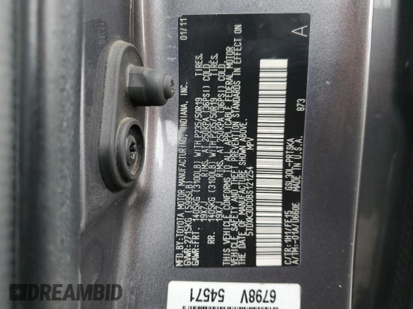 2011 Toyota Sienna SE with VIN 5TDXK3DC0BS121254, listed as a Copart auction lot 58588875 with 151,334 mi miles and Salvage title. Bid and sale history available at DreamBid. Image 13.