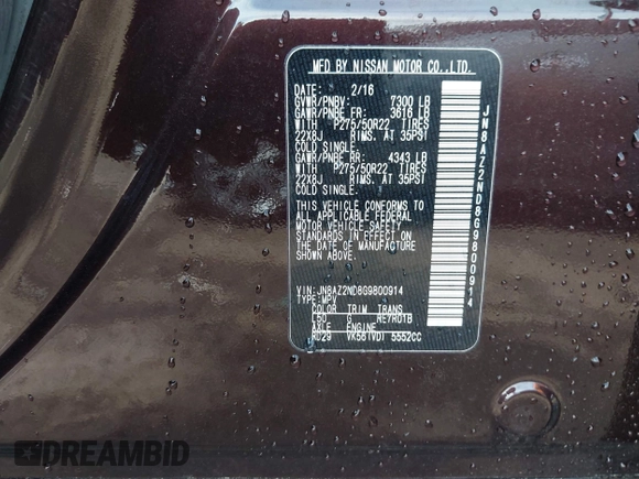 2016 Infiniti QX80 with VIN JN8AZ2ND8G9800914, listed as a IAAI auction lot 42204257 with 113,149 mi miles and . Bid and sale history available at DreamBid. Image 9.