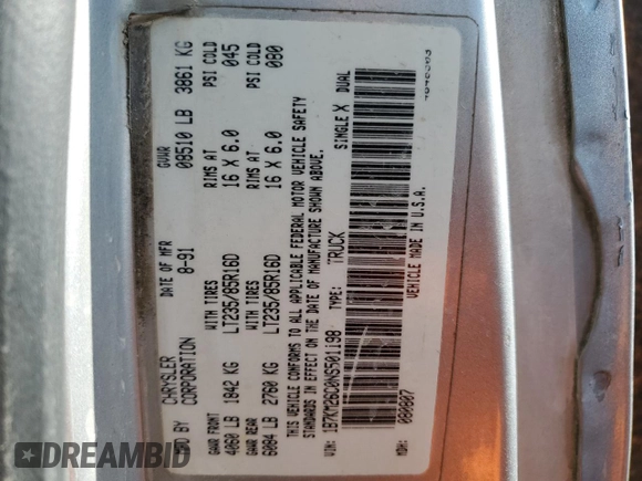 1992 Dodge D/W 250 with VIN 1B7KM26C0NS501198, listed as a Copart auction lot 50317475 with 269,473 mi miles and Salvage Title. Bid and sale history available at carsss.com. Image 14.