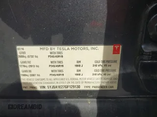 2016 Tesla Model S 90D with VIN 5YJSA1E27GF129130, listed as a IAAI auction lot 41922227 with 134,422 mi miles and . Bid and sale history available at DreamBid. Image 9.