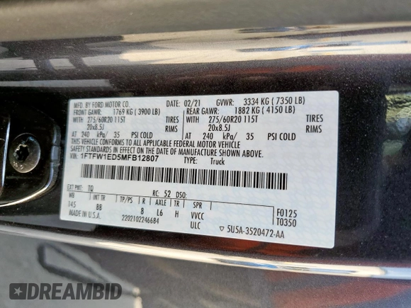 2021 Ford F-150 XL z VIN 1FTFW1ED5MFB12807, wystawiony jako Copart lot #59363925 z przebiegiem 45 957 mil mil oraz Szkoda całkowita • Salvage title. Historia ofert i sprzedaży dostępna na DreamBid. Obrazek 12.