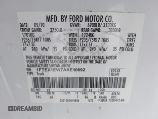 2010 Ford F-150 XL with VIN 1FTEX1EW7AKE10692, listed as a IAAI auction lot 41471898 with 180,835 mi miles and . Bid and sale history available at DreamBid. Image 9.