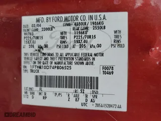 2004 Ford Ranger XL with VIN 1FTYR10D74PB06525, listed as a Copart auction lot 65062954 with 366,740 mi miles and Salvage Title. Bid and sale history available at carsss.com. Image 12.
