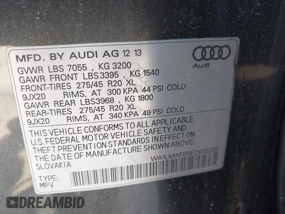 2014 Audi Q7 Premium Plus с VIN WA1LMAFE9ED012328, выставлен на аукционе IAAI как лот 42478603 с пробегом 148 938 миль миль и . История ставок и продаж доступна на DreamBid. Изображение 9.