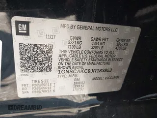 2018 Chevrolet Tahoe LS with VIN 1GNSCAKC9JR183853, listed as a IAAI auction lot 42254267 with 87,351 mi miles and . Bid and sale history available at DreamBid. Image 9.