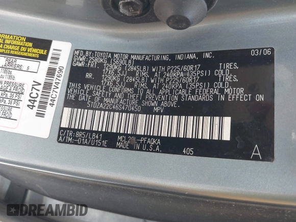 2006 Toyota Sienna XLE with VIN 5TDZA22C46S470450, listed as a IAAI auction lot 42034110 with 277,119 mi miles. Bid and sale history available at carsss.com. Image 9.