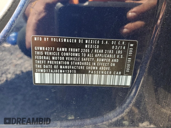 2014 Volkswagen Jetta SE z VIN 3VWD17AJ8EM413915, wystawiony jako Copart lot #62325025 z przebiegiem 131 112 mil mil oraz Szkoda całkowita • Salvage title. Historia ofert i sprzedaży dostępna na DreamBid. Obrazek 12.