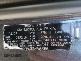 2022 Kia Forte LXS with VIN 3KPF24AD5NE486896, listed as a Copart auction lot 52008125 with 99,463 mi miles and Salvage Title. Bid and sale history available at DreamBid. Image 13.