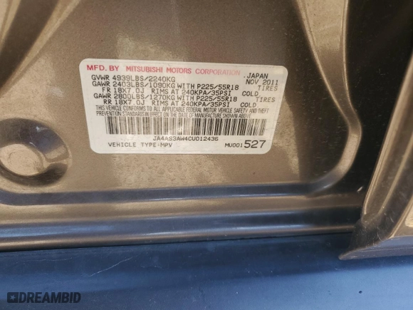2012 Mitsubishi Outlander SE with VIN JA4AS3AW4CU012436, listed as a Copart auction lot 85694344 with 140,451 mi miles and Salvage Title. Bid and sale history available at carsss.com. Image 15.