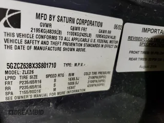 2003 Saturn VUE z VIN 5GZCZ63BX3S801710, wystawiony jako Copart lot #57797305 z przebiegiem Nie podano mil oraz Czysty tytuł • Clean title. Historia ofert i sprzedaży dostępna na DreamBid. Obrazek 14.