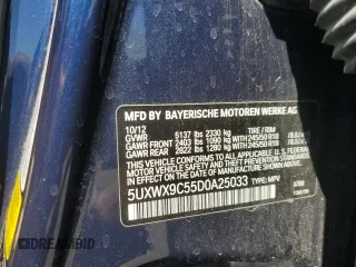2013 BMW X3 xDrive28i with VIN 5UXWX9C55D0A25033, listed as a Copart auction lot 54095455 with 138,061 mi miles and Clean Title. Bid and sale history available at DreamBid. Image 13.