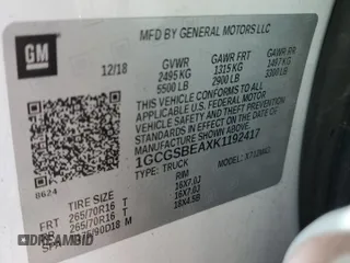 2019 Chevrolet Colorado 2WD Work Truck with VIN 1GCGSBEAXK1192417, listed as a Copart auction lot 50416985 with 40,801 mi miles and Salvage Title. Bid and sale history available at carsss.com. Image 12.