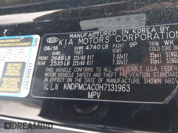 2017 Kia Sportage LX z VIN KNDPMCAC0H7131963, wystawiony jako IAAI lot #41872442 z przebiegiem 90 778 mil mil oraz . Historia ofert i sprzedaży dostępna na DreamBid. Obrazek 9.