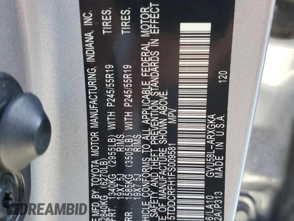 2015 Toyota Highlander Hybrid Limited with VIN 5TDDCRFH1FS009581, listed as a Copart auction lot 50916075 with 160,215 mi miles and Clean Title. Bid and sale history available at carsss.com. Image 13.