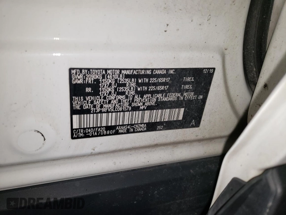 2020 Toyota RAV4 XLE with VIN 2T3P1RFV5LC081579, listed as a Copart auction lot 62192315 with 101,011 mi miles and Clean title. Bid and sale history available at DreamBid. Image 13.