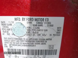 2011 Ford Edge Limited with VIN 2FMDK3KCXBBA50261, listed as a IAAI auction lot 42602013 with 162,801 mi miles and . Bid and sale history available at DreamBid. Image 9.
