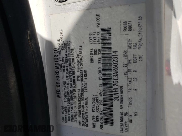 2010 Lincoln MKZ with VIN 3LNHL2GC3AR602314, listed as a Copart auction lot 54420215 with 92,000 mi miles and Salvage Title. Bid and sale history available at carsss.com. Image 12.