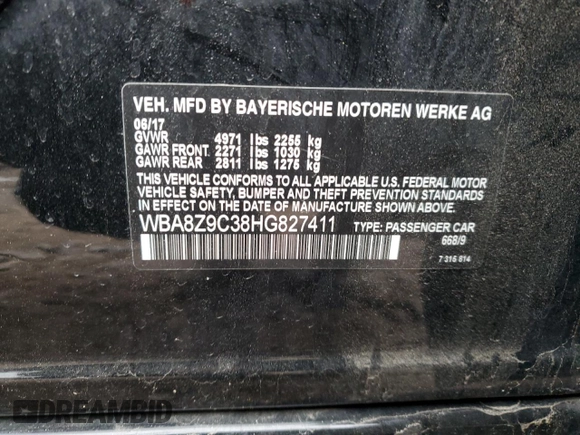 2017 BMW 3 Series 330i xDrive with VIN WBA8Z9C38HG827411, listed as a Copart auction lot 45136625 with Not Provided miles and Salvage Title. Bid and sale history available at carsss.com. Image 12.