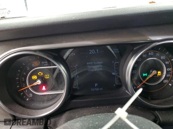 2020 Jeep Wrangler Unlimited Sahara with VIN 1C4HJXEN9LW165186, listed as a Copart auction lot 44359075 with 76,768 mi miles and Salvage Title. Bid and sale history available at carsss.com. Image 9.