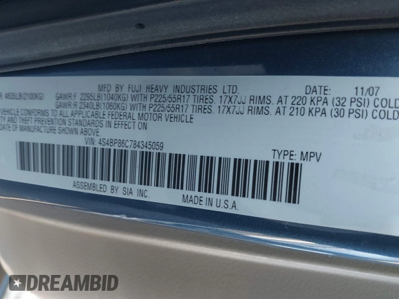 2008 Subaru Outback L.L. Bean with VIN 4S4BP86C784345059, listed as a IAAI auction lot 41411052 with 181,055 mi miles and . Bid and sale history available at DreamBid. Image 9.