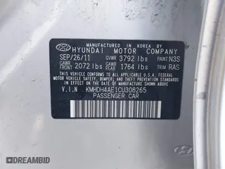 2012 Hyundai Elantra GLS with VIN KMHDH4AE1CU308265, listed as a IAAI auction lot 41898417 with 70,218 mi miles. Bid and sale history available at carsss.com. Image 9.