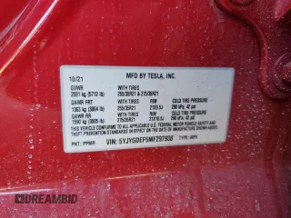2021 Tesla Model Y Performance with VIN 5YJYGDEF5MF297938, listed as a Copart auction lot 46754415 with Not Provided miles and Salvage Title. Bid and sale history available at DreamBid. Image 13.