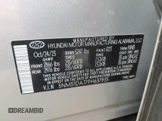 2023 Hyundai Santa Fe SE with VIN 5NMS1DAJ7PH637935, listed as a Copart auction lot 55407975 with 43,492 mi miles and Salvage title. Bid and sale history available at DreamBid. Image 13.