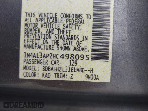 2017 Nissan Altima SL z VIN 1N4AL3AP2HC498095, wystawiony jako IAAI lot #42453384 z przebiegiem 138 736 mil mil oraz . Historia ofert i sprzedaży dostępna na DreamBid. Obrazek 9.